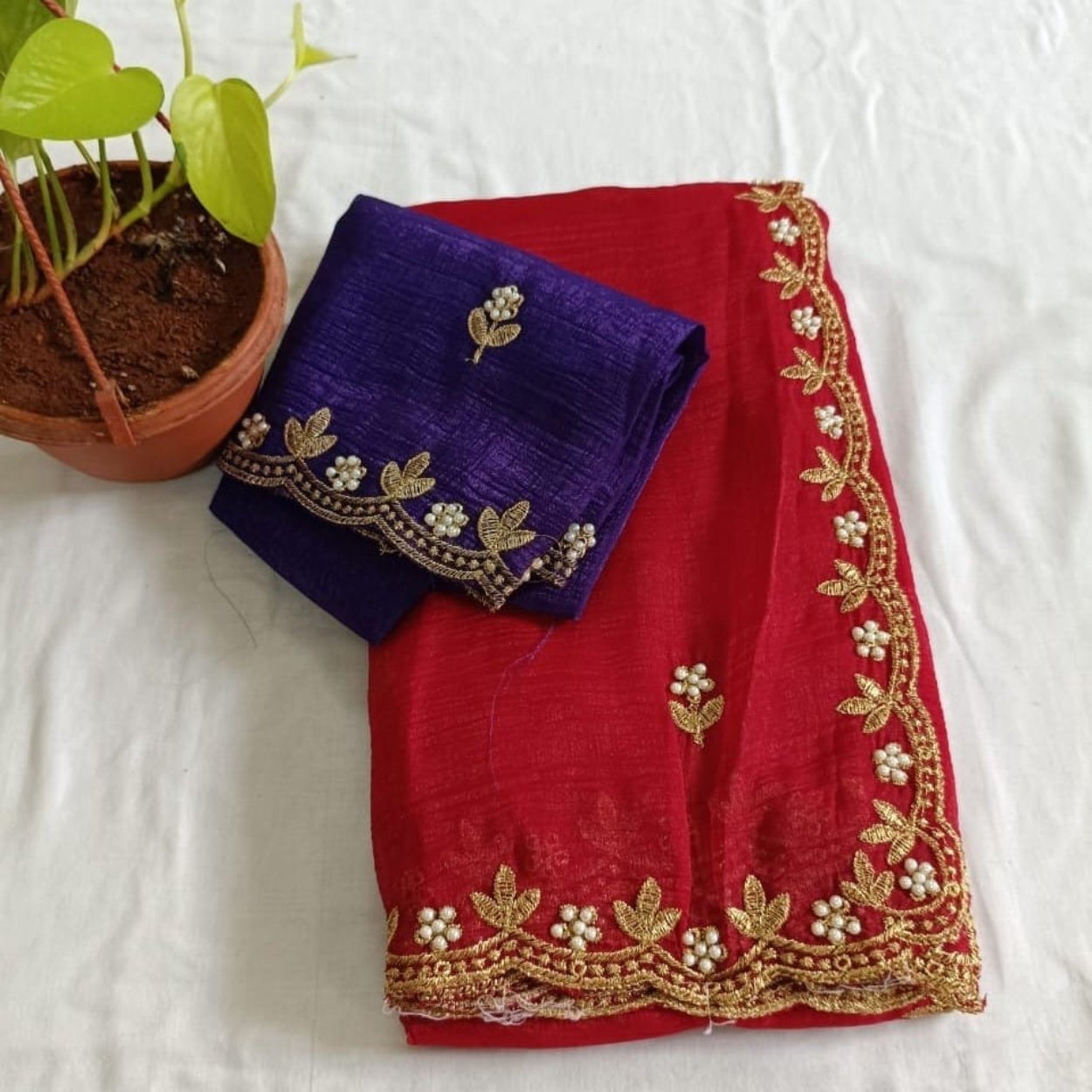 Space silk with pearl work